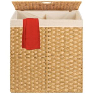 Wicker Double Laundry Hamper, Divided Storage Basket w/ Linen Liner, Handles