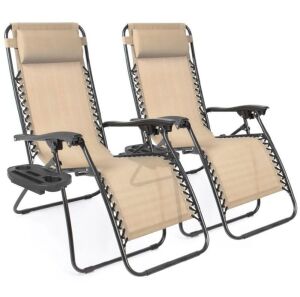 Set of 2 Adjustable Zero Gravity Patio Chair Recliners w/ Cup Holders 