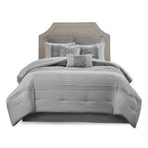 510 Design Queen Embroidered 8 Piece Comforter Set in Grey