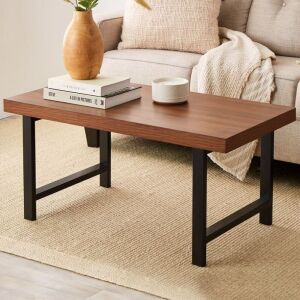 Modern Butcher Block Top Rectangular Coffee Table w/ Metal Legs - 44in 