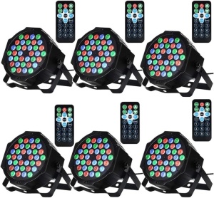 LUNSY Dj Lights, 36 LED Par Lights Stage Lights with Sound Activated Remote Control & DMX Control, Stage Lighting Uplights for Wedding Club Music Show Christmas Holiday Party Lighting - 6 Pack