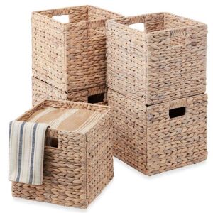 Set of 5 Collapsible Hyacinth Storage Baskets w/ Inserts - 10.5x10.5in 