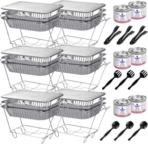 Disposable Chafing Dish Buffet Set, Food Warmers for Parties, Catering Supplies Buffet Display, Complete 39pc, Half Size Single Pan, Warming Trays (6 Pack)2"D x 9"W x 13"H