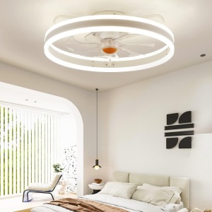 Asyko Ceiling Fans with Lights Low Profile - Flush Mount Modern Ceiling Fans with Lights Remote - 20" Bladeless Enclosed Ceiling Fans