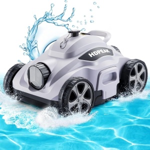 Cordless Robotic Pool Cleaner, HDPEAK Pool Vacuum Lasts 110 Mins, Auto-Parking, Rechargeable, Automatic Cordless Pool Vacuum Ideal for Above/In-Ground Pools Up to 50 feet, Grey 16.7 x 11 x 9 inches