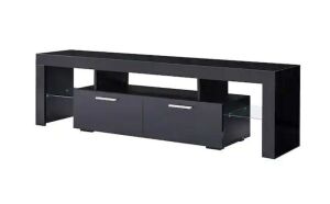 Black Modern TV Stand with LED Lights and 2-Storage Drawers Fits TV's up to 65 in 