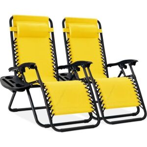 Set of 2 Adjustable Zero Gravity Patio Chair Recliners w/ Cup Holders 