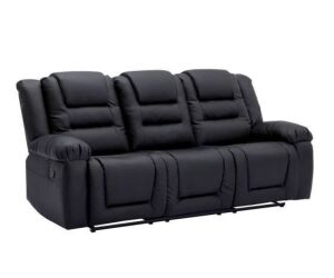 Merax 84.2 in. W Square Arm Rectangle Faux Leather Reclining Home Theater Sofa with Console and 2 Cup Holders