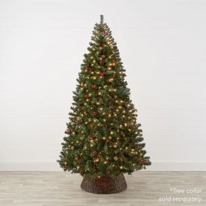 Pre-Lit Pre-Decorated Spruce Christmas Tree w/ Pine Cones, Berries 6FT