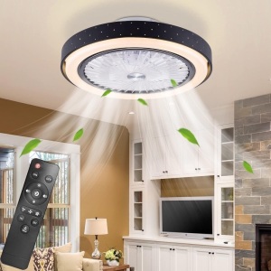 POWROL Modern Ceiling Fan with Lights,Bladeless Remote Control Ceiling Fans,LED 3 Colors Dimming 3 Speed 19''Low Profile Enclosed Flush Mount Fan 