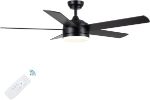 YUHAO 52 inch Black Ceiling Fan with Lights and Remote Control,Dimmable tri-Color temperatures LED,Quiet Reversible Motor,5 Blades Modern Ceiling Fans for Indoor.