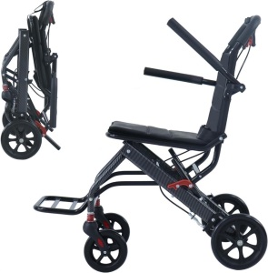 MaiSue Ultralight Transport Wheelchair - Portable Folding Stand Up Wheelchair with Handbrake - Senior Airplane Travel Wheelchair34" * 32" * 19", folded size: 9.5" *19" * 29", 