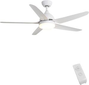 FINXIN Indoor Ceiling Fan Light Fixtures White Remote LED 52 Ceiling Fans For Bedroom,Living Room,Dining Room Including Motor,5-Blades,Remote Switch