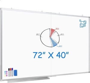 Large Magnetic Whiteboard, maxtek 72 x 40 Magnetic Dry Erase Board Foldable with Marker Tray 1 Eraser 3 Markers and 6 Magnets| Wall-Mounted Aluminum Memo White Board for Office Home and School