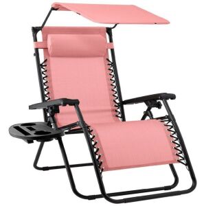 Folding Zero Gravity Recliner Patio Lounge Chair w/ Canopy, Side Tray 