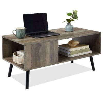 Wooden Mid-Century Modern Coffee Accent Table w/ Open Storage Shelf 