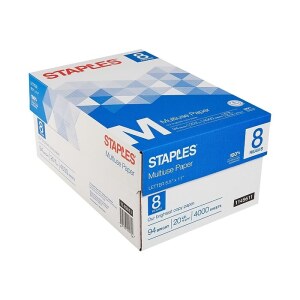 Staples Multiuse Copy Paper, 8.5" x 11", 20 lbs., 94 Brightness, 500 Sheets/Ream, 8 Reams/Carton