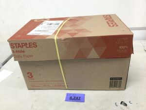 Staples 3-Hole Punch Copy Paper, 8.5" x 11", 20 lbs., 500 Sheets/Ream, 10 Reams/Carton