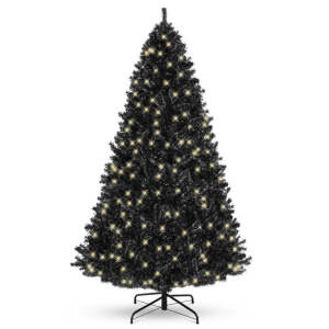  Pre-Lit Artificial Black Christmas Tree w/ Incandescent Lights, Metal Stand 6ft