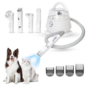 Goawuao Dog Grooming Kit, Pet Vacuum, Dog Hair Vacuum, Pet Cat Grooming Kit with Brush Clipper Deshedding Cleaning Brush, Professional Pet Salon