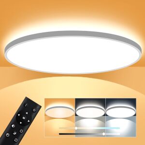 12 Inch Flush Mount Ceiling Light 28W 3000lm Ultra-Thin Led Ceiling Light with Backlight Modern Light Fixture Ceiling Night Light Dimmable 3 Color Adjustable with Timer and Remote Close to Ceiling