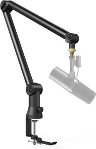 Bietrun Mic Arm Desk Mount for Shure SM7B/MV7/Blue Yeti/Nano/Hyperx Quadcast, Adjustable 360° Rotatable Universal Heavy Duty Metal Mic Arm with 3/8" to 5/8" Adapter, Cable Trough, Headset Hook 