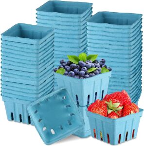 Rtteri 300 Pcs Green Molded Pulp Fiber Berry Baskets Berry Basket Bowl Produce Vented Container Farmhouse Berry Baskets for Vegetable Food Farmer Market Grocery Stores, 4.3 x 4.3 x 3 Inch