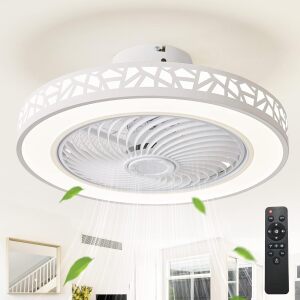 JUTIFAN Ceiling Fan with Lights Remote Control, 19" Modern Low Profile Ceiling Fan with 3 Color Changing, 72W Enclosed Ceiling Fan Led Fan Lights with Smart Timing for Bedroom, Living Room