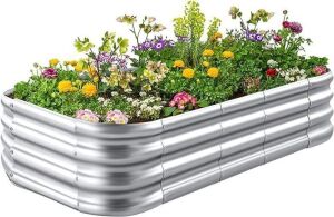 Crirax Galvanized Raised Garden Beds Outdoor 8×4×1 Ft 