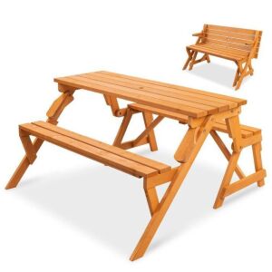 2-in-1 Outdoor Interchangeable Wooden Picnic Table/Garden Bench 