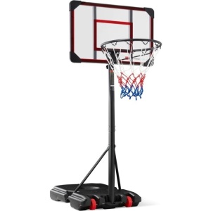 Kids Height-Adjustable Basketball Hoop, Portable Backboard System w/ Wheels 29"(L) x 22"(W) x 76.5"-97.5"(H)