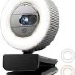 2K QHD Webcam with Microphone and Ring Light, G910 Web Camera Privacy Silver