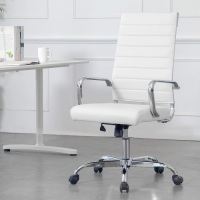 LANDSUN Home Office Chair Ribbed Leather High Back Executive Swivel Computer Desk Chairs with Wheels and Armrests Soft Padded Adjustable Height Modern Conference Chrome White&nbsp;29"D x 29"W x 45.3"H