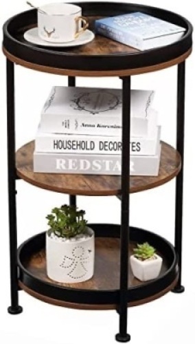 Dulcii Industrial Round End Table, 3 Tiers Round Side Table with Sturdy Metal Frame, Metal Round Sofa Table, Vintage Nightstand for Living Room Bedroom, Easy Assembly, Wood Look Accent Furniture&nbsp;15"D x 15"W x 24"H