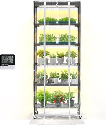 Bstrip Plant Shelf with Grow Light, Grow Light Shelf with Cover and Thermometer, 6 Tier Plant Stand with Grow Light , Greenhouse with 150W Led Grow Light For Seed Starting , Tray (29.5"L×13.8"W×70"H)