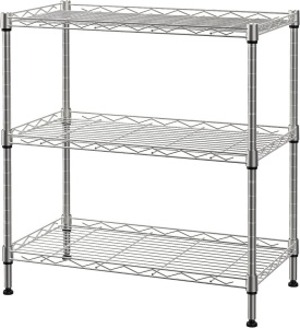 SINGAYE 3 Shelf Wire Shelving Unit Adjustable Storage Shelving 21.26”W x 11.41”D x 22.83”H (Silver)