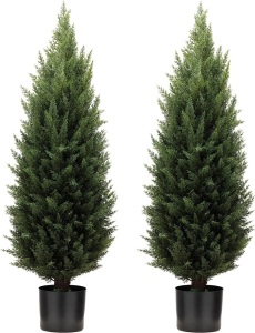 Two 3 Foot Artificial Topiary Cedar Trees Artificial Potted Shrubs UV Resistant Bushes Plants for Indoor Outdoor