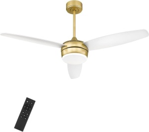 YOUKAIN Modern Ceiling Fan, 52 Inch Gold Ceiling Fan with Light and Remote Control, LED Ceiling Fan with 3 White Blades for Living room, Bedroom, Bathroom, 52-YJ273-WH