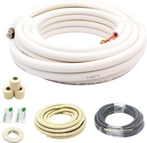 25ft Length Mini Split Line Set,1/4" 1/2" OD Copper Pipes Tubing and 3/8 White PE Thickened Insulated Coil with Flared Nuts for Mini Split Air Conditioner HVAC or Heat Pump System. (25Ft(1/4+1/2))