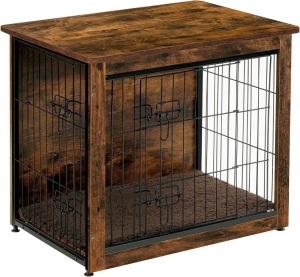 DWANTON Dog Crate Furniture with Cushion, Wooden Dog Crate Table, Double-Doors Dog Furniture, Dog Kennel Indoor for Small/Medium/Large Dog, Dog House, Dog Cage Small, 27.2" L, Rustic Brown27.2"L x 20.1"W x 23.6"H