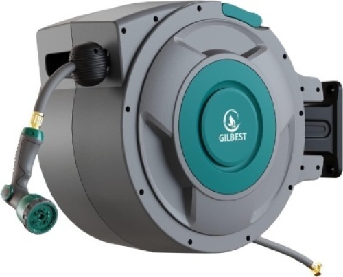 Gilbest Retractable Garden Hose Reel,5/8 in x 100 ft Wall Mounted Hose Reel, with 10- Function Sprayer Nozzle, Any Length Lock/Slow Return System/Wall Mounted/180&deg;Swivel Bracket (Grey)