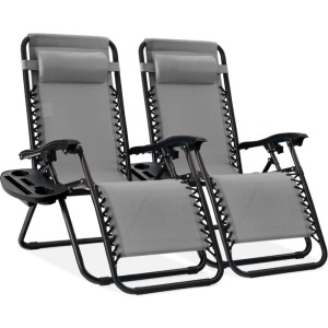 Set of 2 Adjustable Zero Gravity Patio Chair Recliners w/ Cup Holders   32.5"-61"(L) x 25"(W) x 33.5"-44"(H)