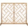 2-Panel Wrought Iron Geometric Fireplace Screen w/ Magnetic Doors - 44x33in