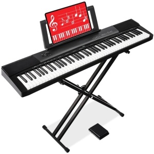 88-Key Digital Piano Set w/ Semi-Weighted Keys, Stand, Sustain Pedal Keyboard Dimensions: 51"(L) x 11"(W) x 4.5"(H) Keyboard Stand: 37.5-11"(L) x 14.17"(W) x 38-12.8"(H) Music Stand: 18"(L) x 1.5"(W) x 7.5"(H)