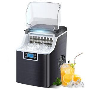 45Lbs/24H Portable Compact Ice Cube Maker, Auto Self-Cleaning, 2 Ways to Add Water, with Ice Scoop & Basket