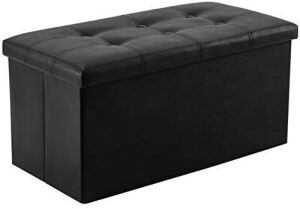 YOUDENOVA 30 inches Faux Leather Folding Storage Ottoman with Foam Padded Seat, Black, Support 350lbs 