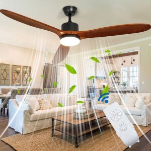 Depuley 60" Ceiling Fan with Light, 3 Rubber Wood Blades, Remote Control, Timer