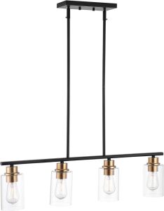 mavcadonf 4-Light Pendant Light, Matte Black Gold with Clear Glass Shade 