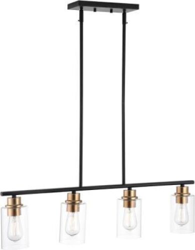 mavcadonf&nbsp;4-Light Pendant Light, Matte Black Gold with Clear Glass Shade&nbsp;