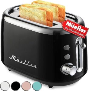 Mueller Retro Toaster 2 Slice with 7 Browning Levels and 3 Functions: Reheat, Defrost & Cancel